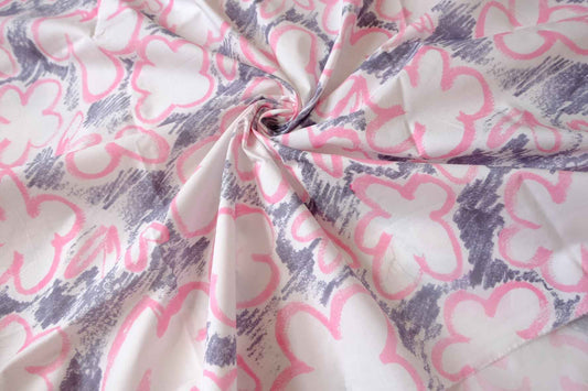 Pink Sketch Floral Cotton Poplin Fabric - 1.53 yd