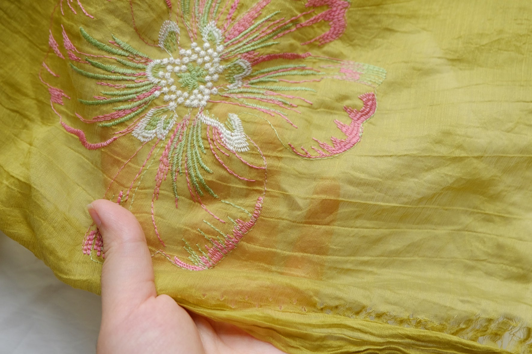 Golden Lime Embroidered Tencel Blend – 2.2 yd