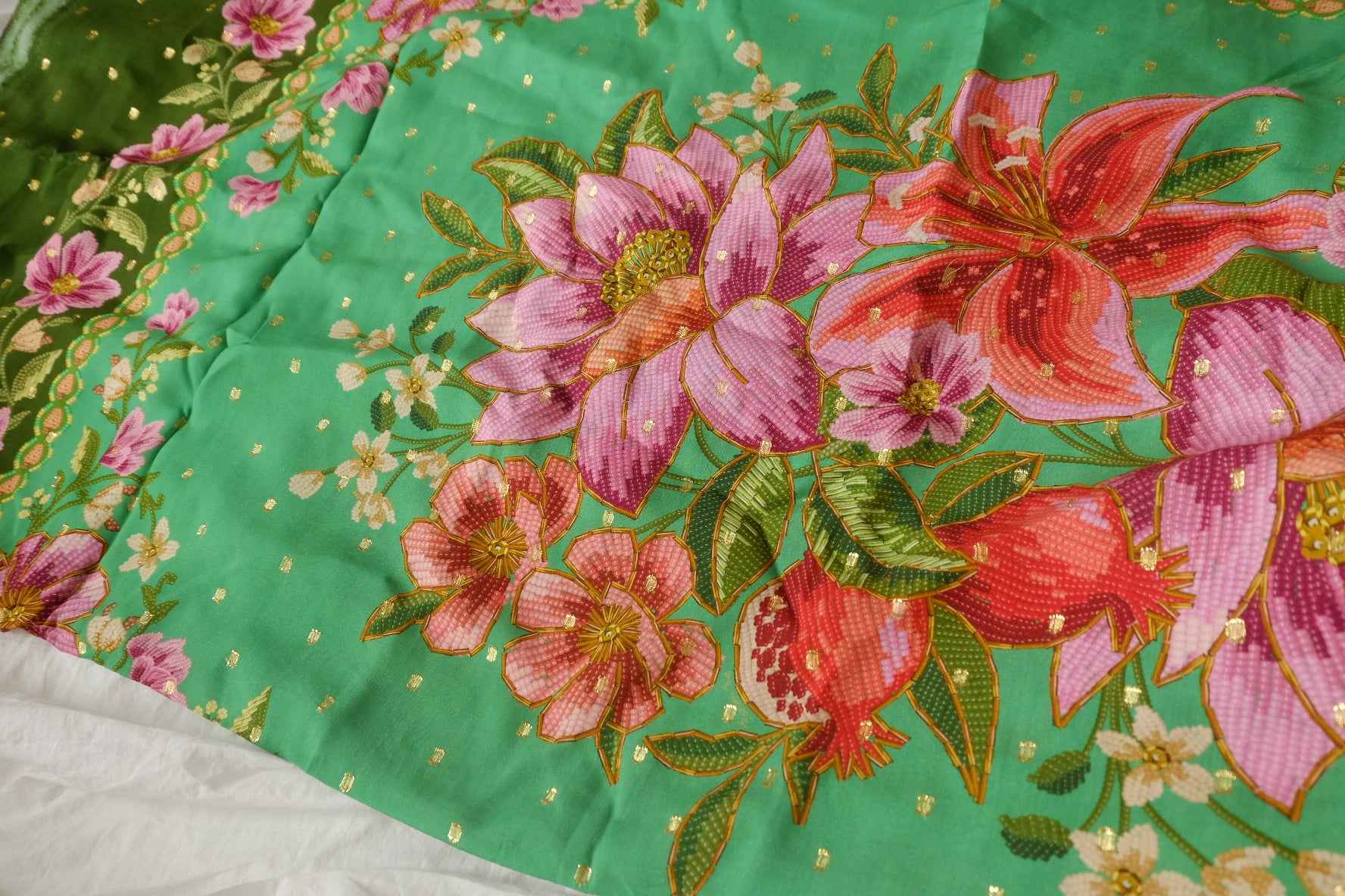 Metallic-Dotted Rayon Floral Panel Fabric - 1.75 yd