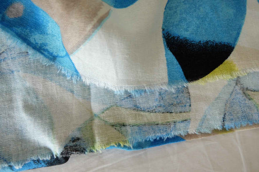 Blue Abstract Leaf Linen Cotton Blend — 1.64 yd