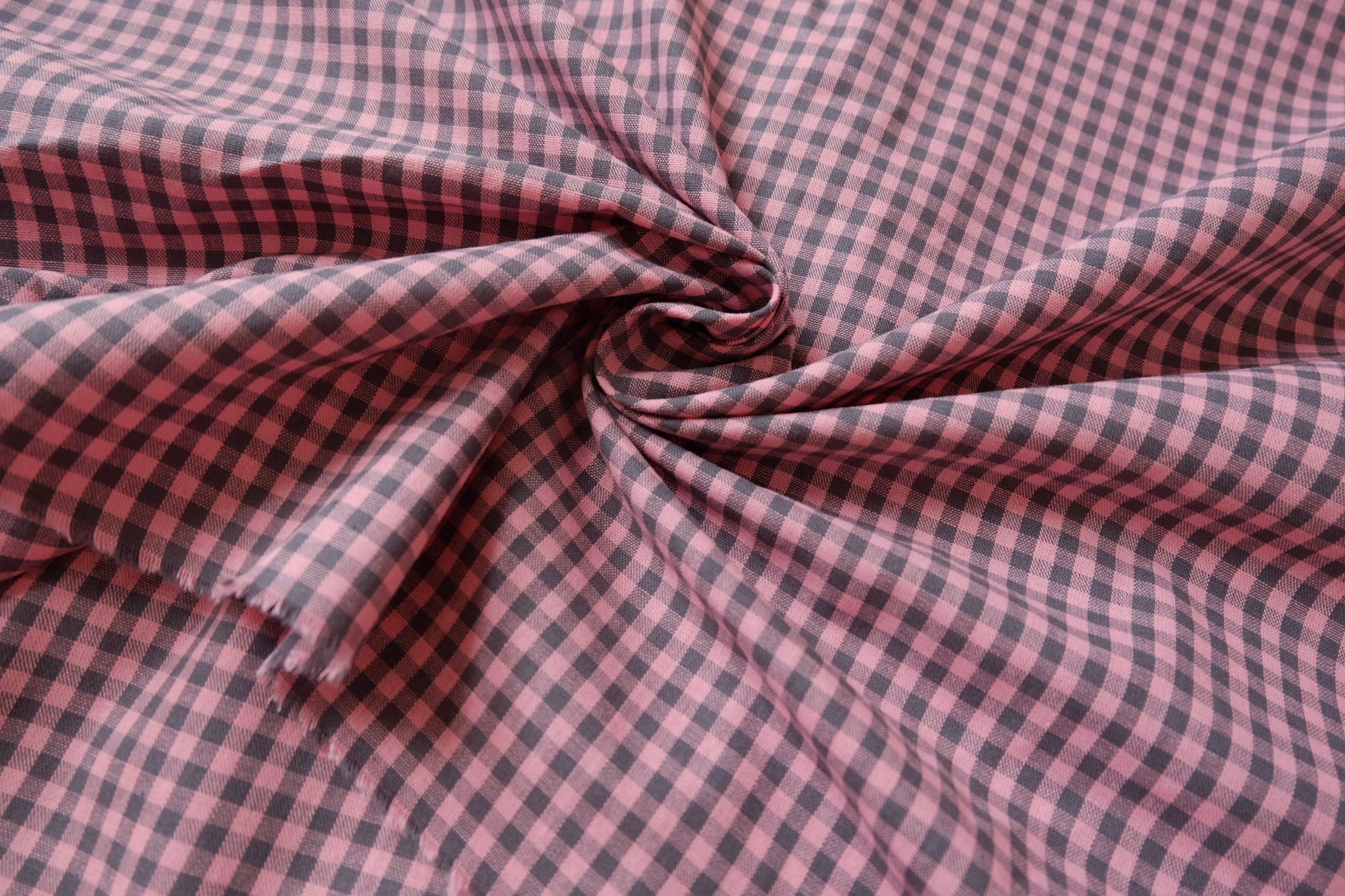 Pink Mini Gingham Cotton Linen Fabric - 2.19 yd