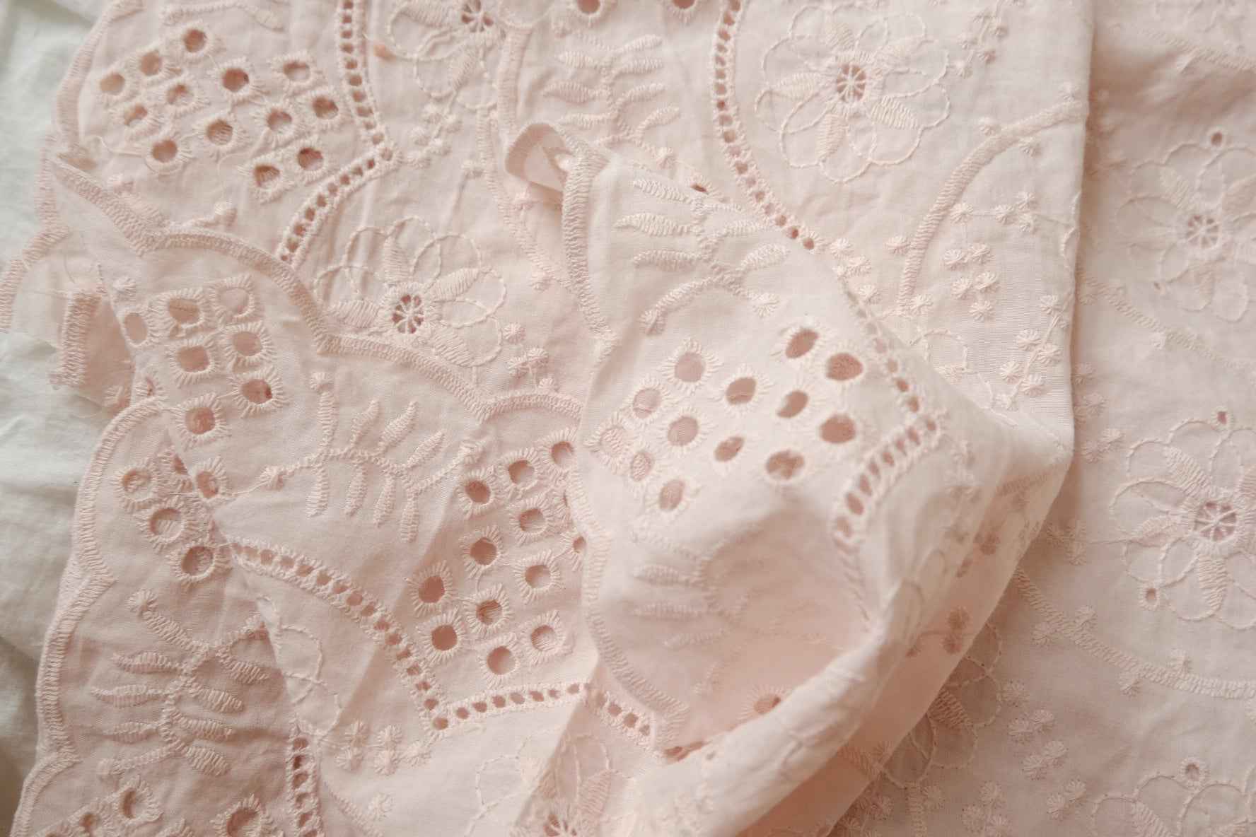 Blush Cotton Eyelet Embroidery Fabric - 2.19 yd