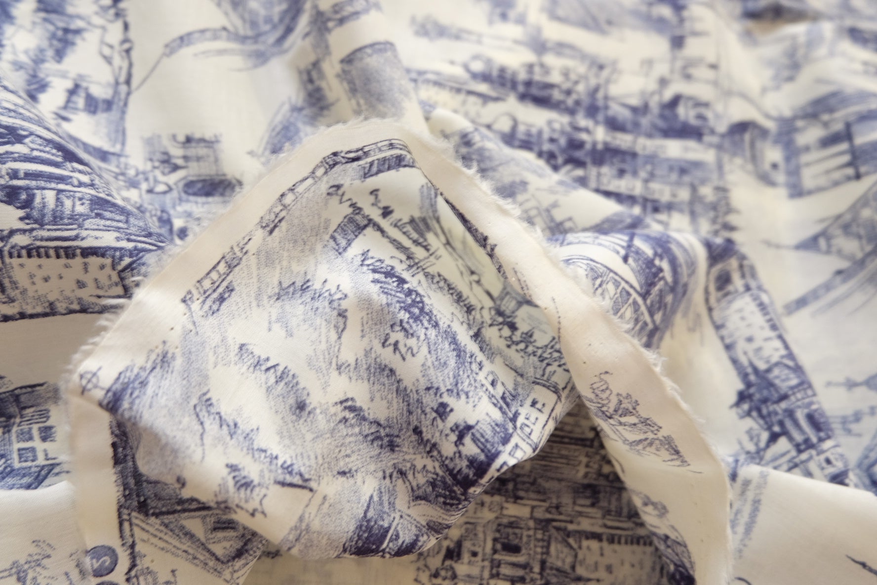 Architectural Sketch Cotton, Blue & Ivory, 3.3 Yards