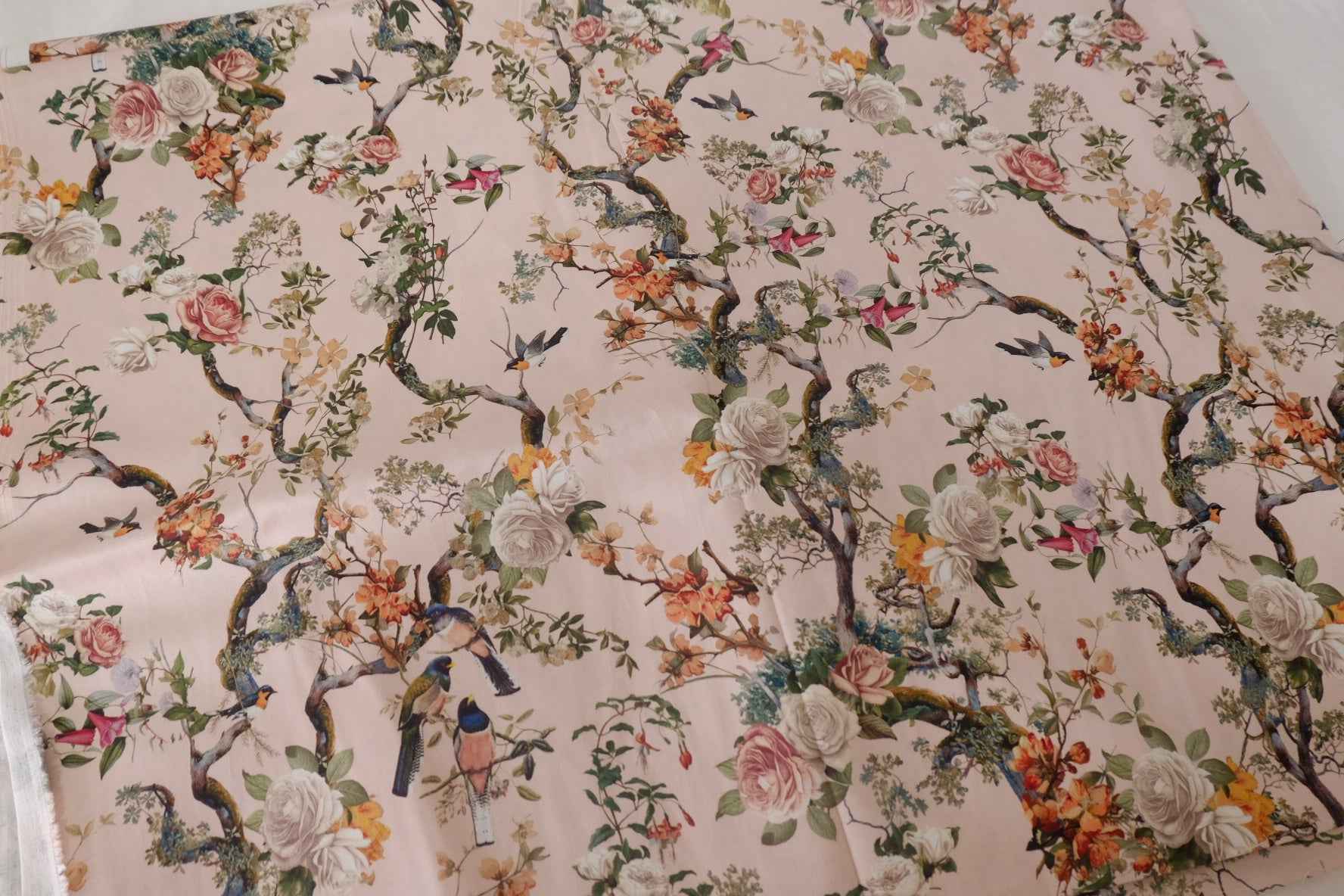 Blush Birds & Roses Stretch Cotton Sateen – 2.2 yd