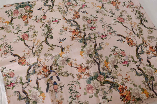 Blush Birds & Roses Stretch Cotton Sateen – 2.2 yd