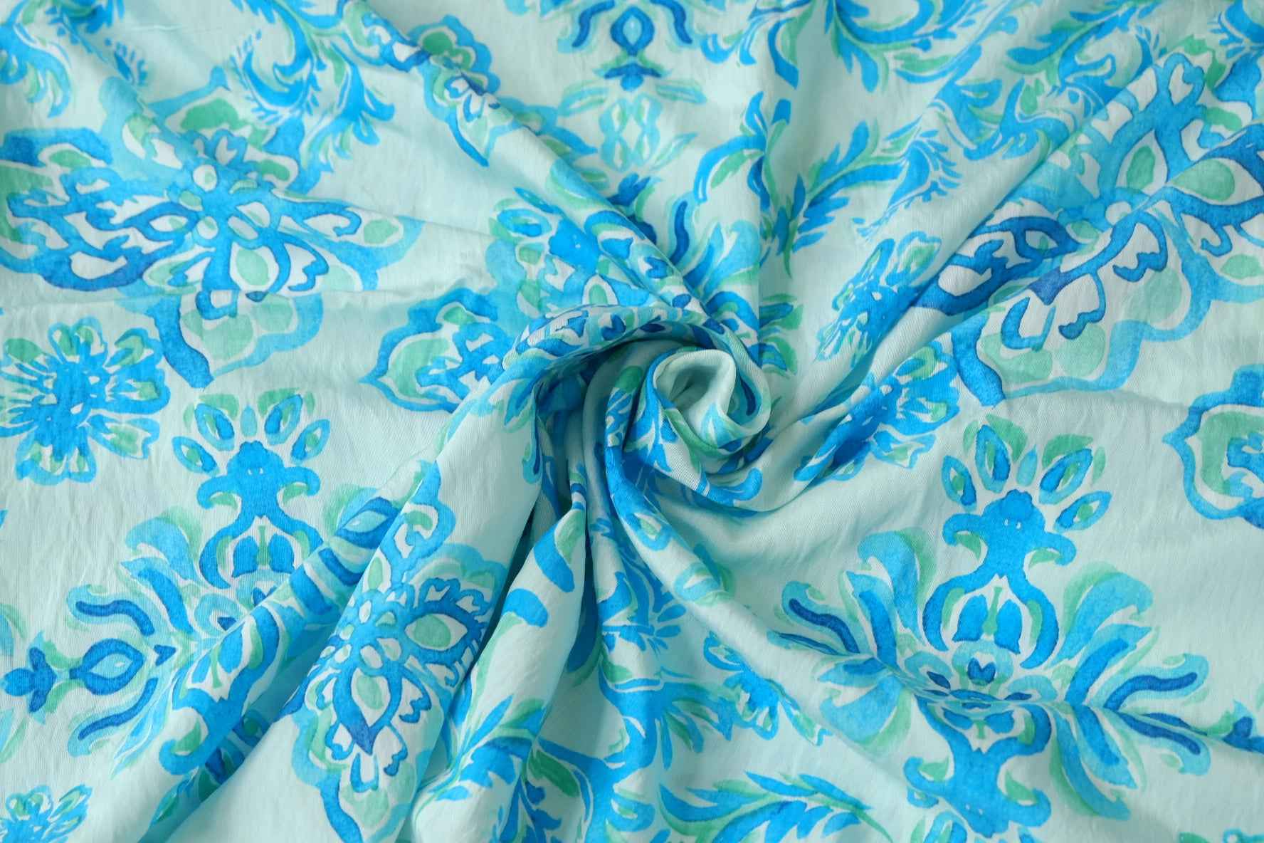 Blue Medallion Tencel Cotton Fabric, Soft Lightweight Fabric, 3.28 Yards