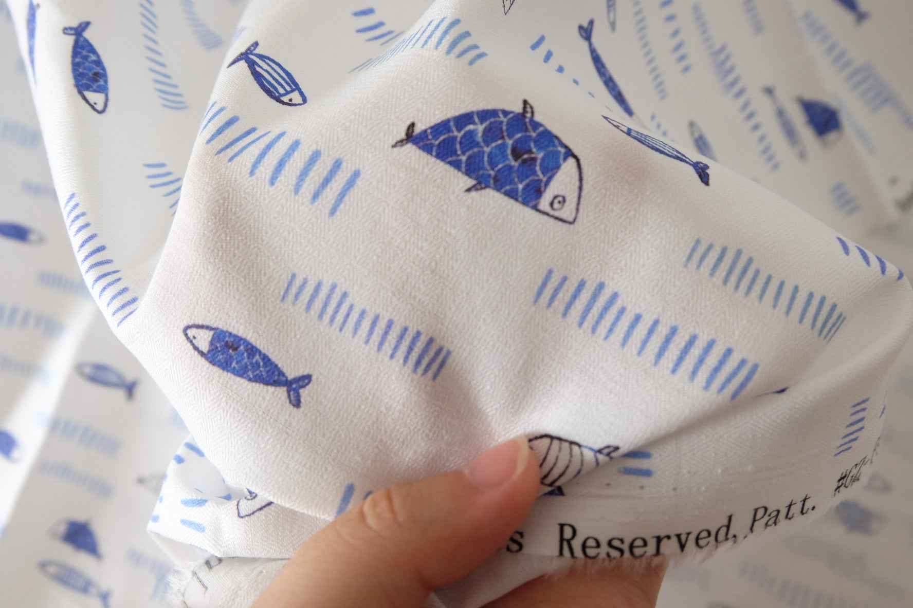 Blue Fish Textured Cotton Fabric – 1.6 Yards