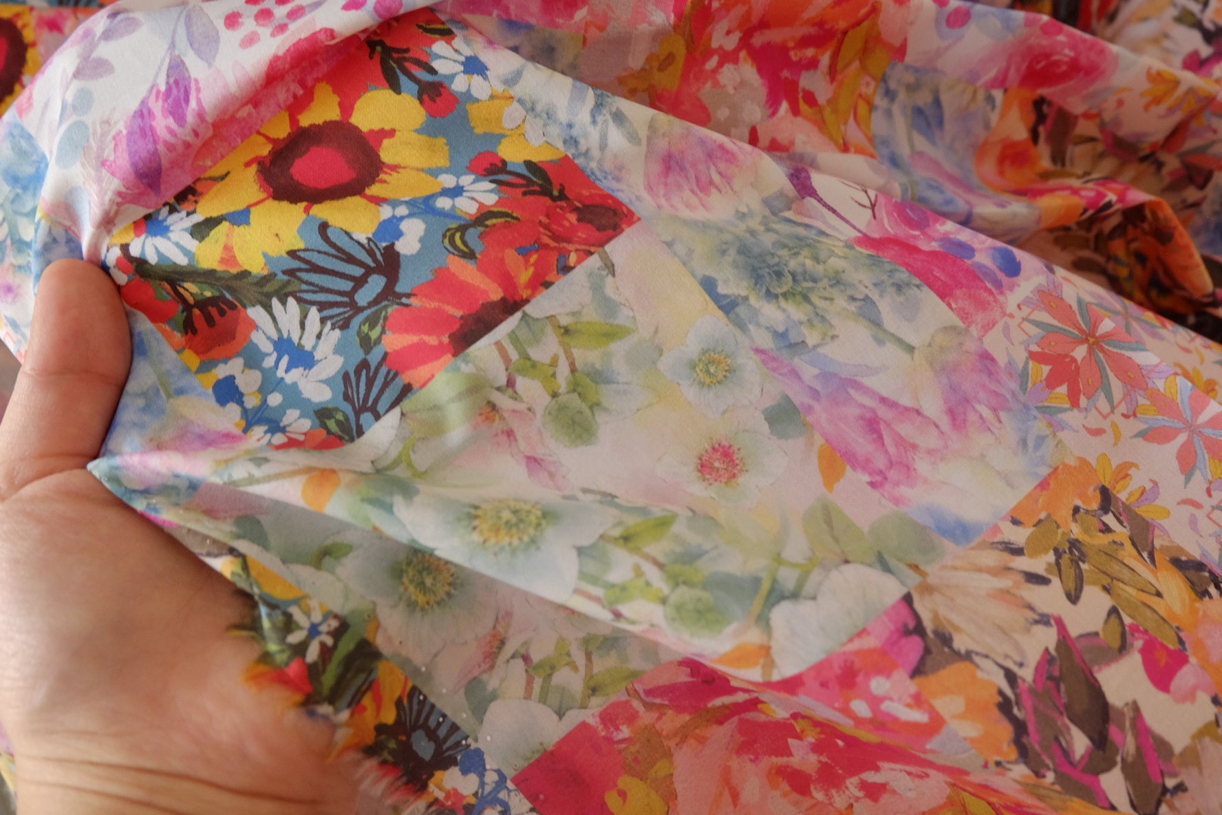 Watercolor Patchwork Floral Cotton Poplin – 3.8 yd