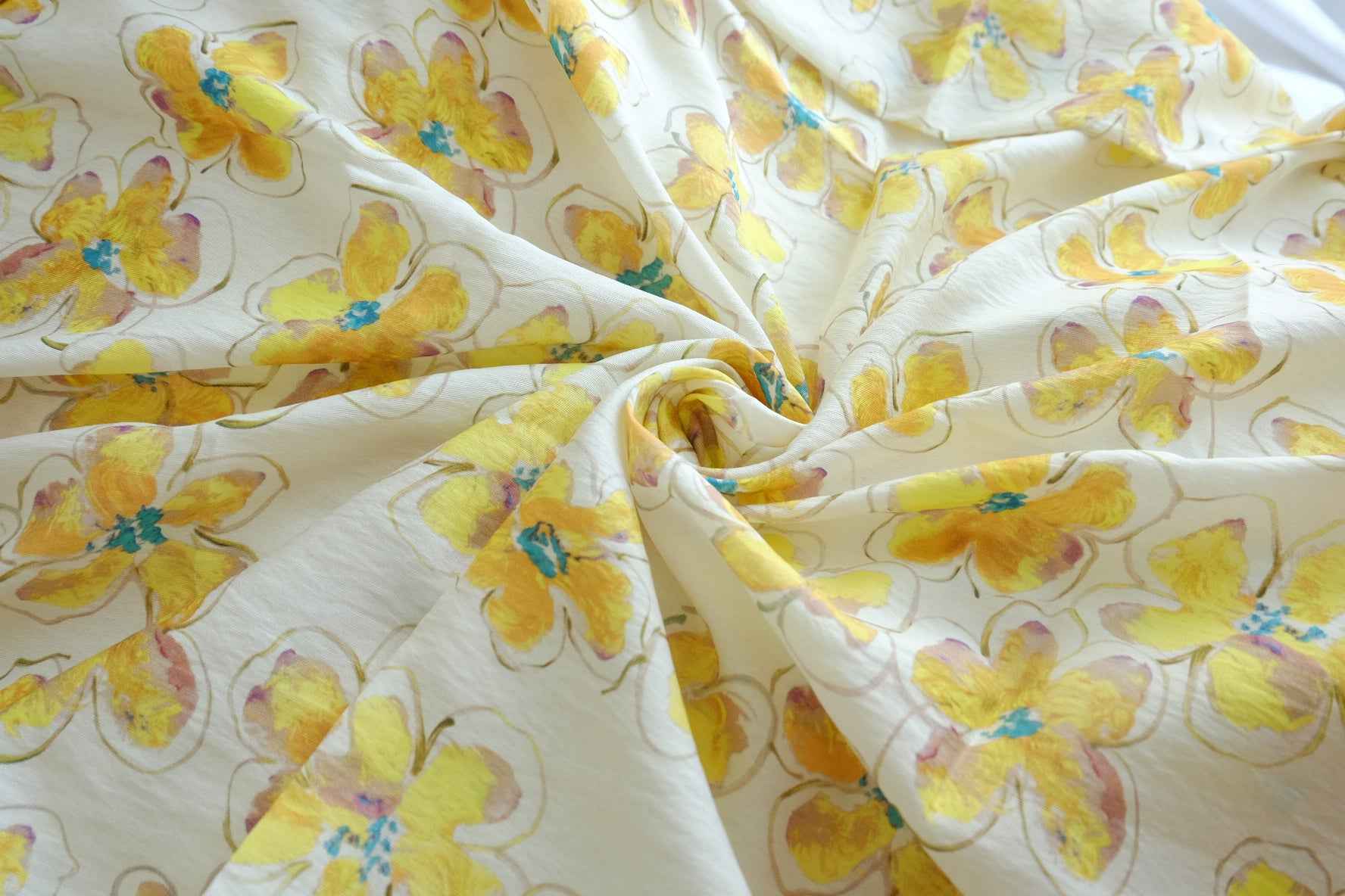 Yellow Watercolor Floral Tencel Linen Fabric - 1.80 yd