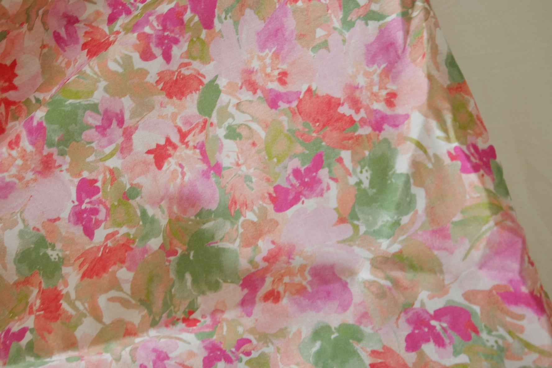 Pink Watercolor Floral Cotton Poplin — 3.83 yd
