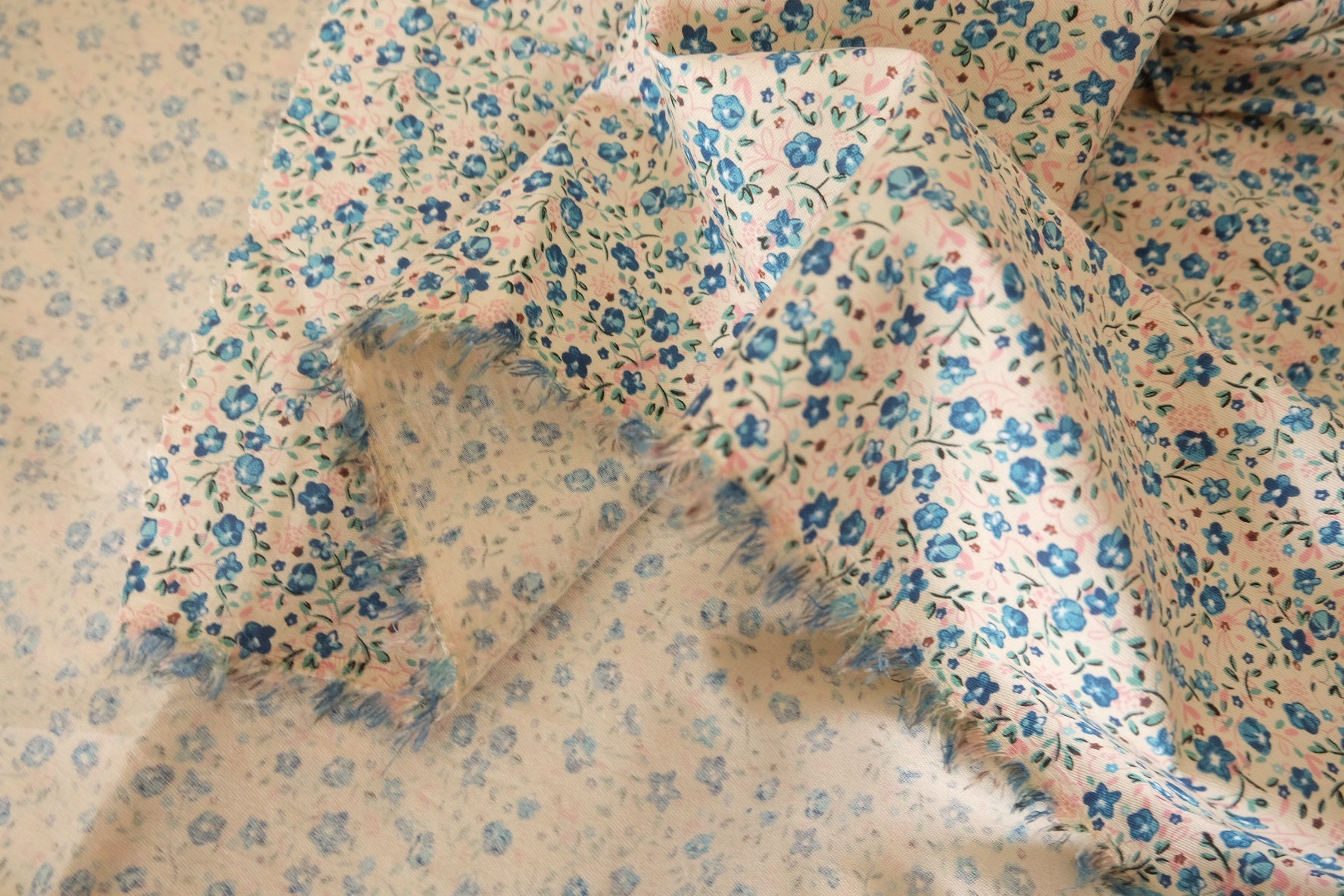 Blue Tiny Floral Cotton Poplin Fabric – 2.2 yd