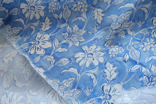 Blue Porcelain Floral Cotton Poplin Fabric - 1.97 yd