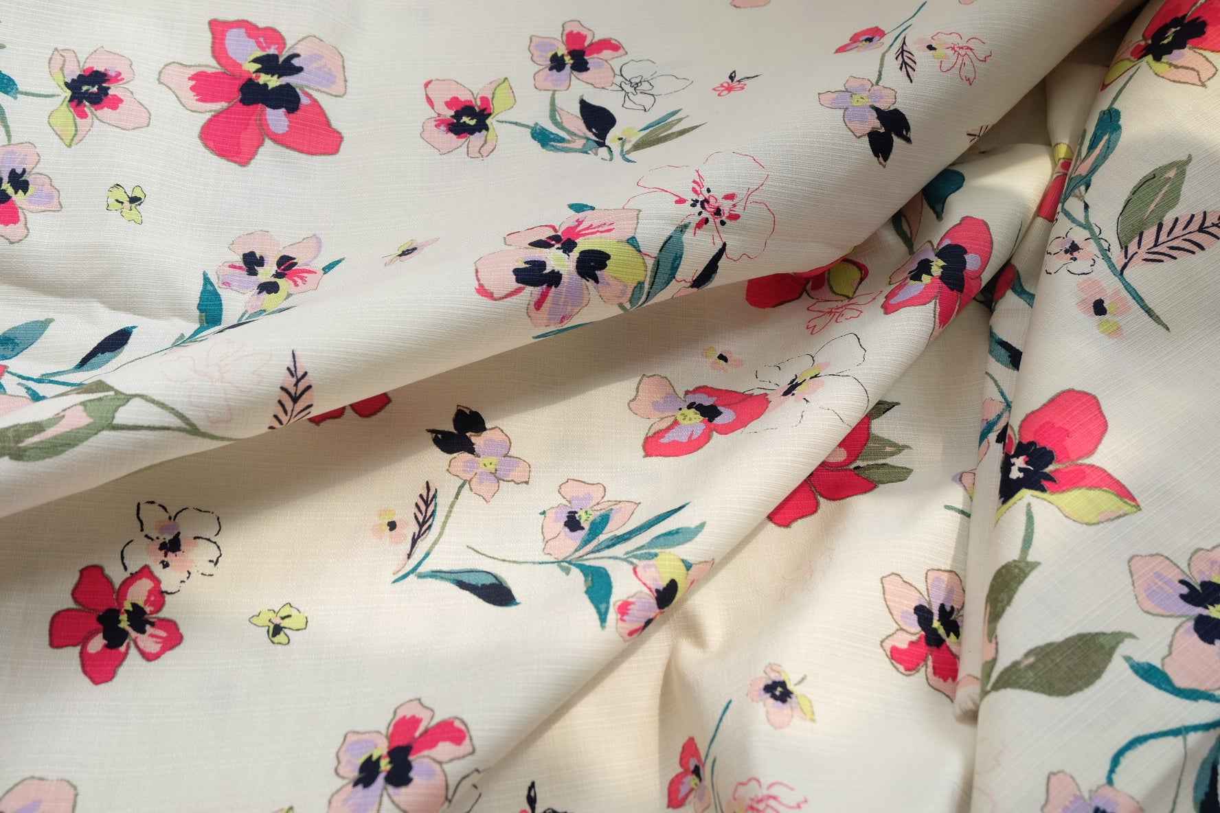 Slub Cotton Linen Floral Fabric, Crisp Structured Skirt Weight, 1.64 Yards