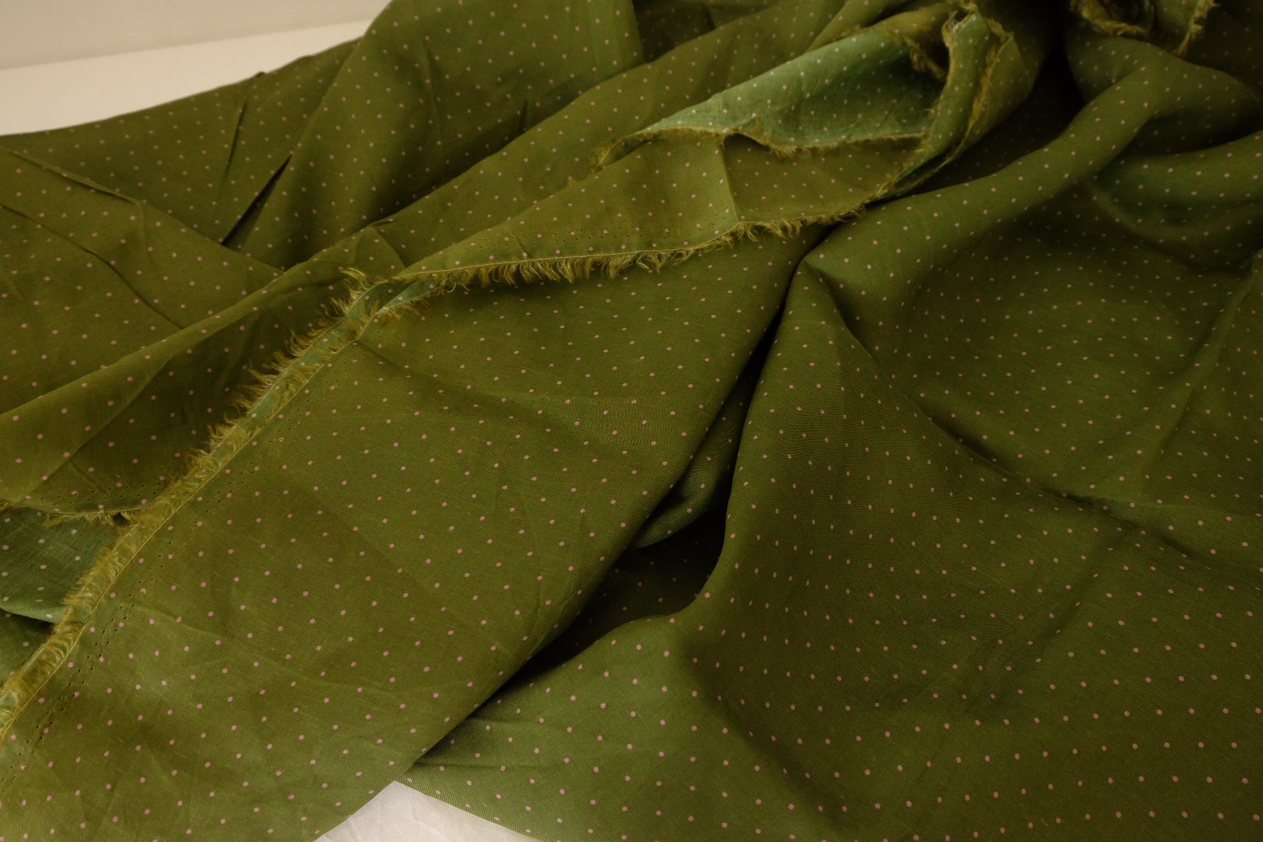 Olive Green Rayon Linen Blend Dot Fabric – 1.5 yd