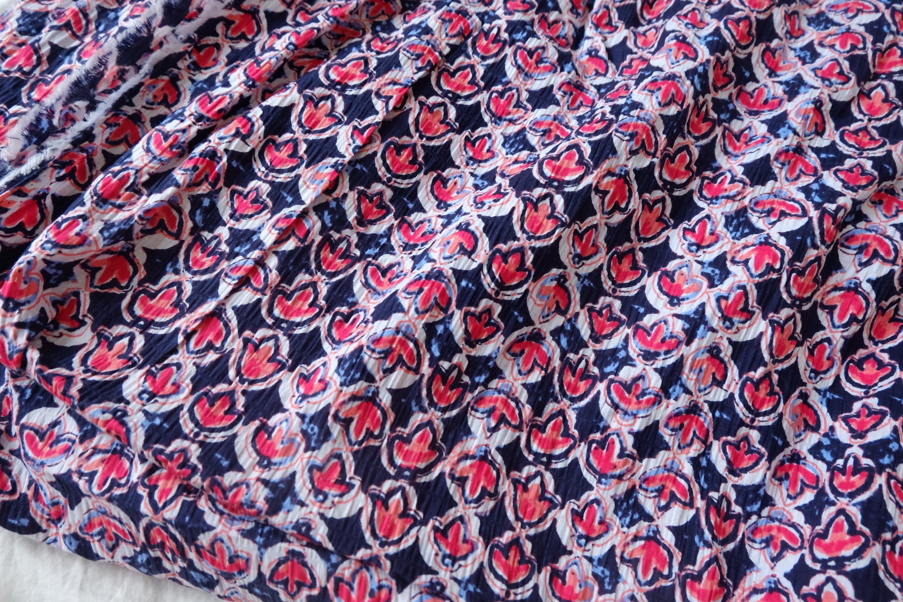 Red & Navy Geometric Textured Cotton Linen — 2.19 yd