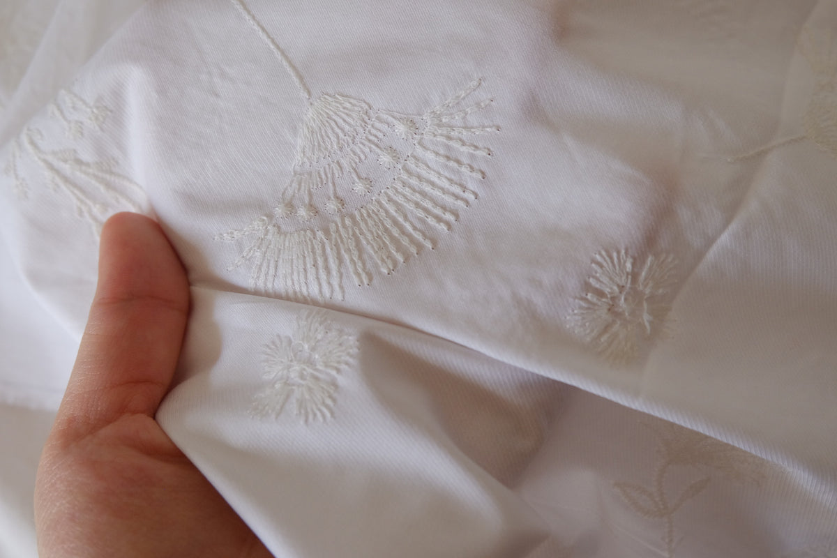 Dandelion Wishes – Ivory Embroidered Cotton Twill Fabric | 2.2 Yards
