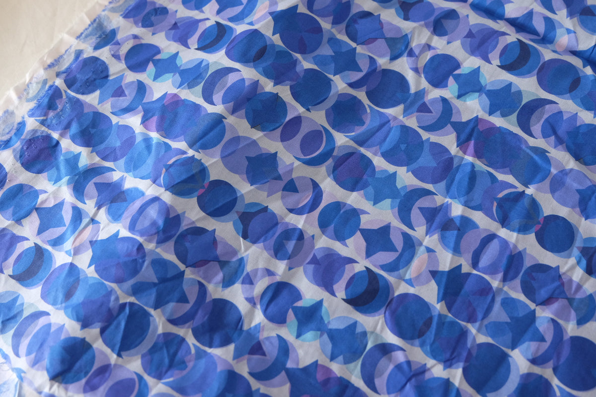 Blue Geometric Cotton Lawn Remnant – 1.1 yd