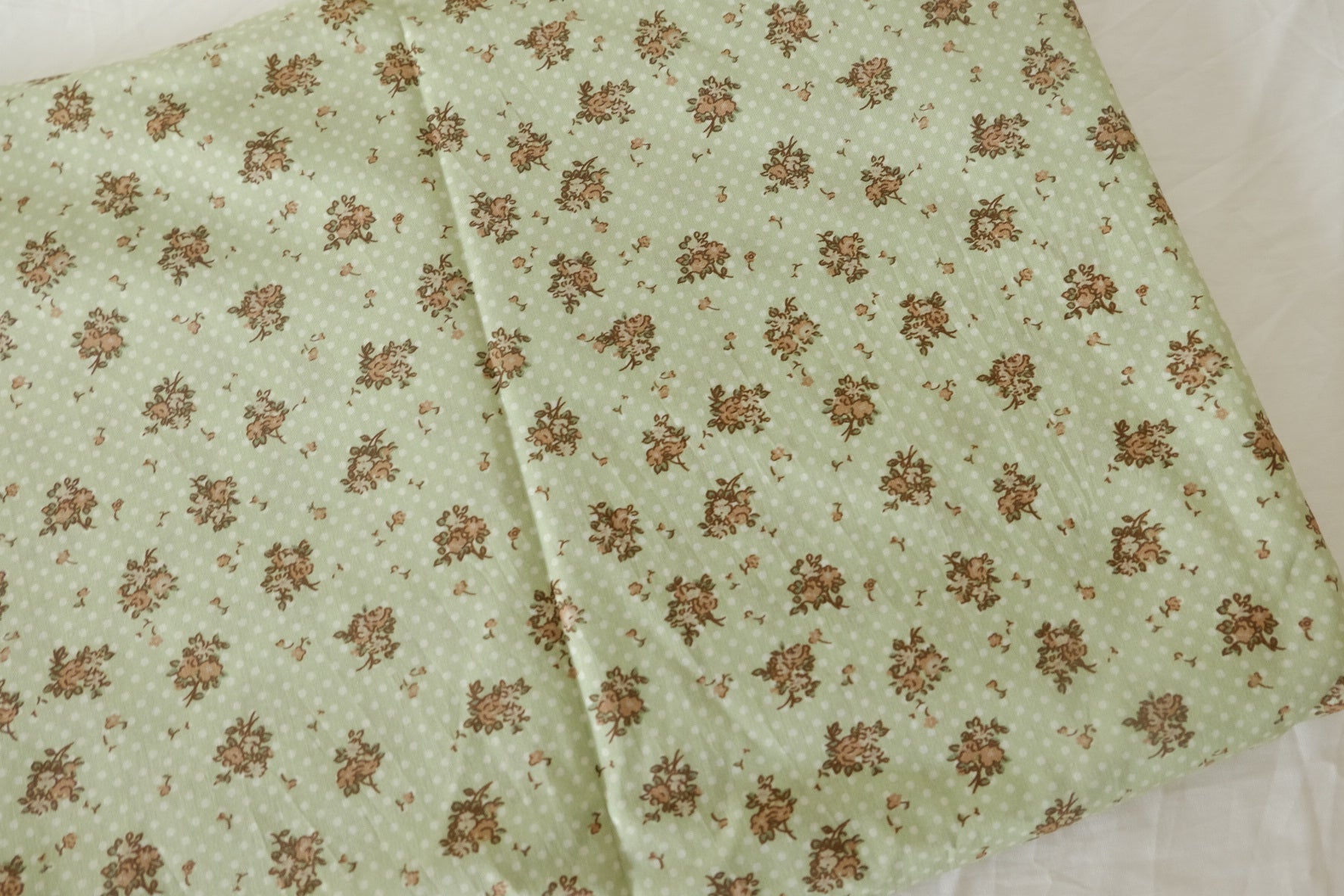 Sage Green Vintage Bouquet Print Cotton Lawn Fabric – 3.28 yd Piece
