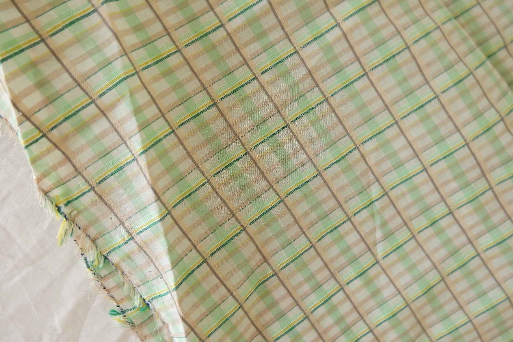 Yarn-Dyed Silk Cotton Check Fabric – Soft Green Plaid 2 yards