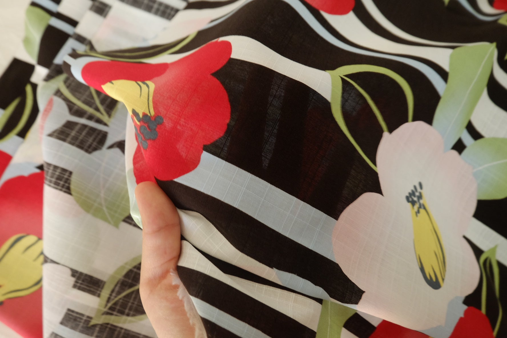 Red Floral Slub Cotton Fabric – 2.2 yd