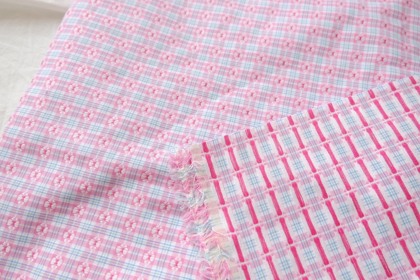 Pink Woven Check Cotton, Textural Yarn-Dyed Plaid, 2.2 Yards