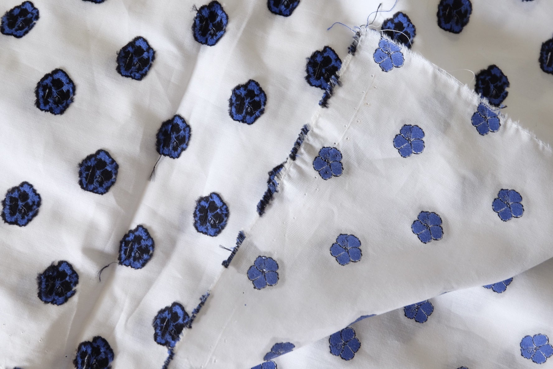 Blue Embroidered Floral Cotton Fabric – 1.6 Yards