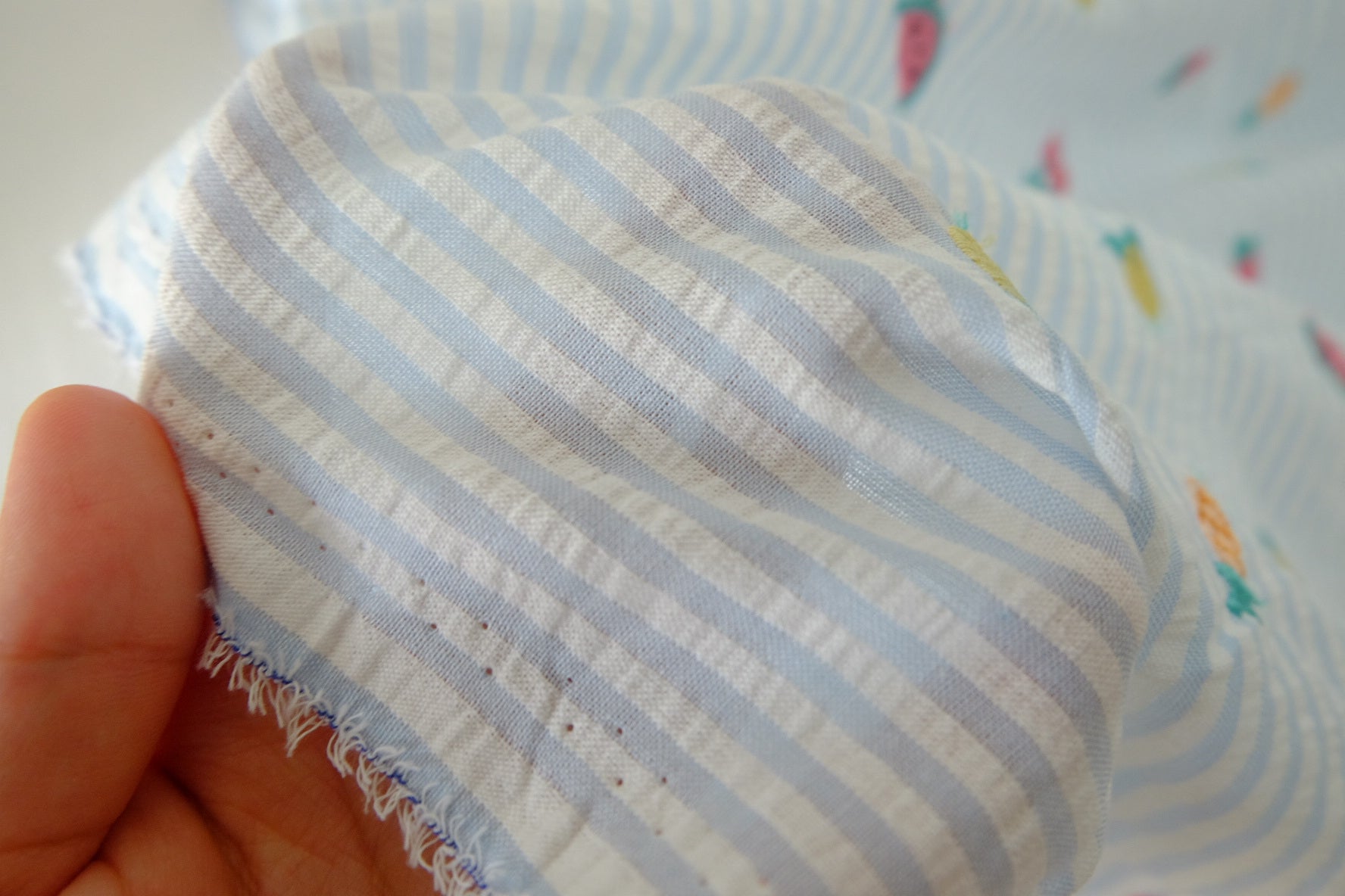 Embroidered Fruit Stripe Cotton Seersucker – 2.2 yd