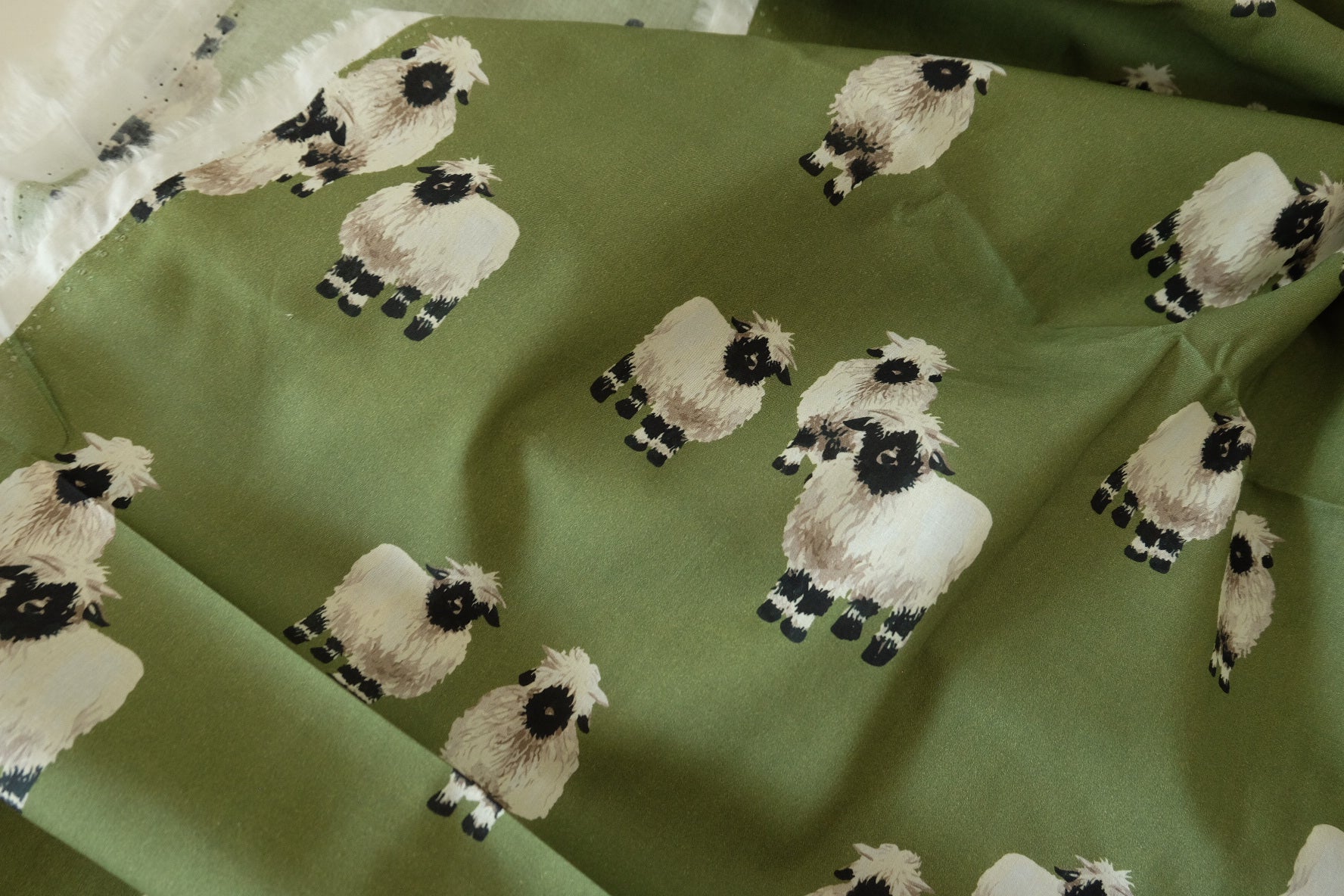 Olive Green Sheep Cotton Poplin Fabric – High Quality Lightweight Cotton – 2.2 yd