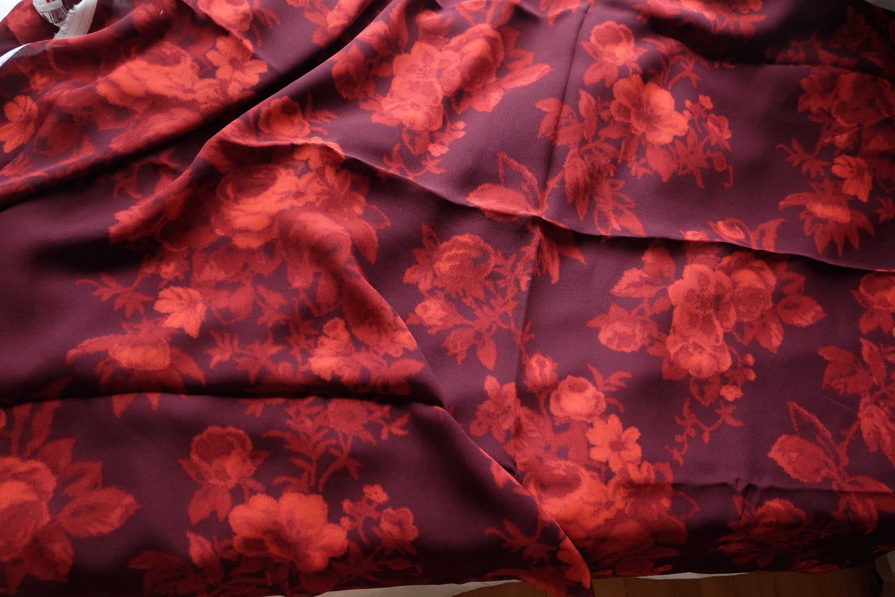 Burgundy Floral Rayon Crepe – 3.3 yd