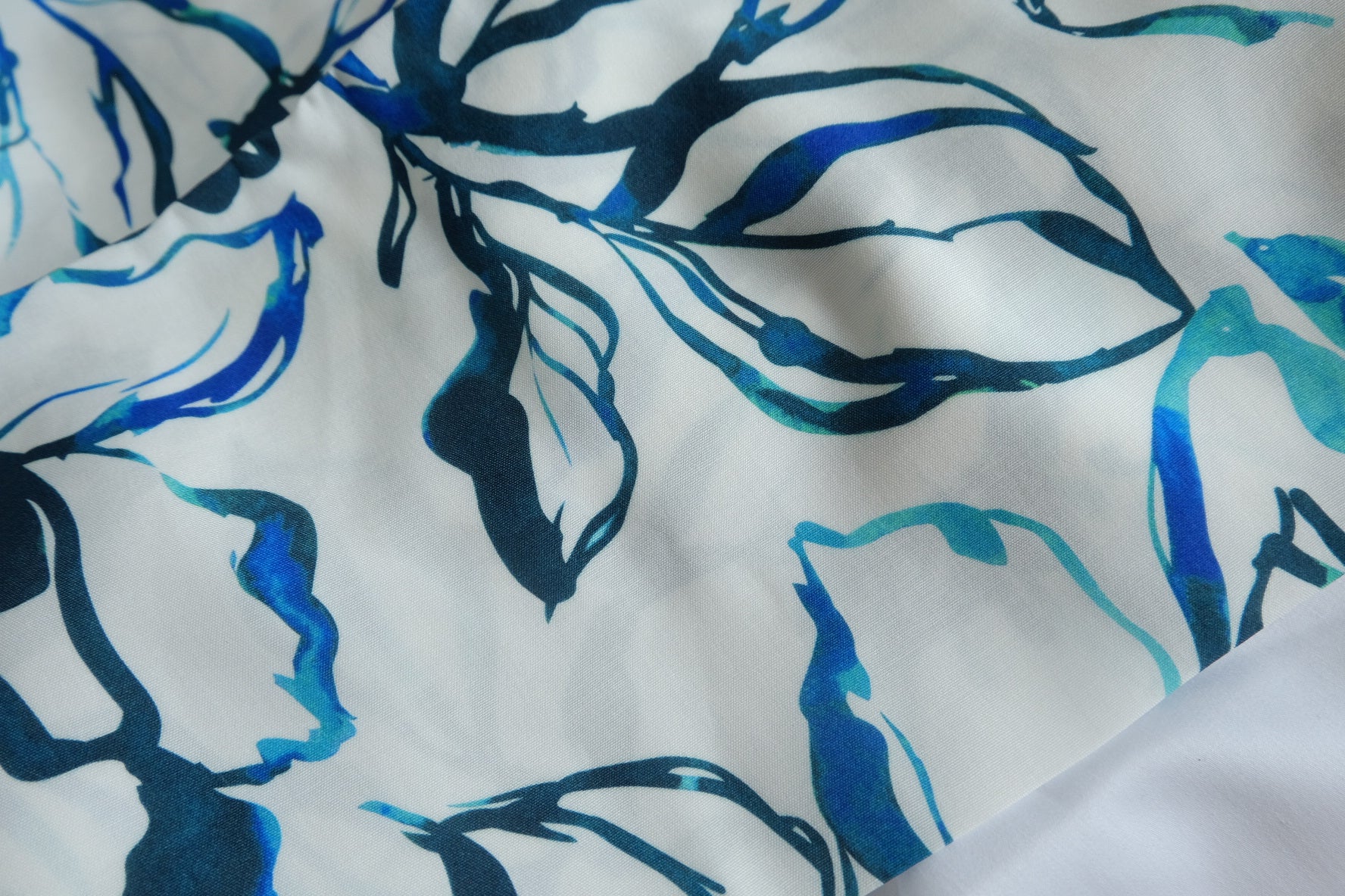 Blue Ink Botanical Silky Rayon Fabric - 2.19 yd
