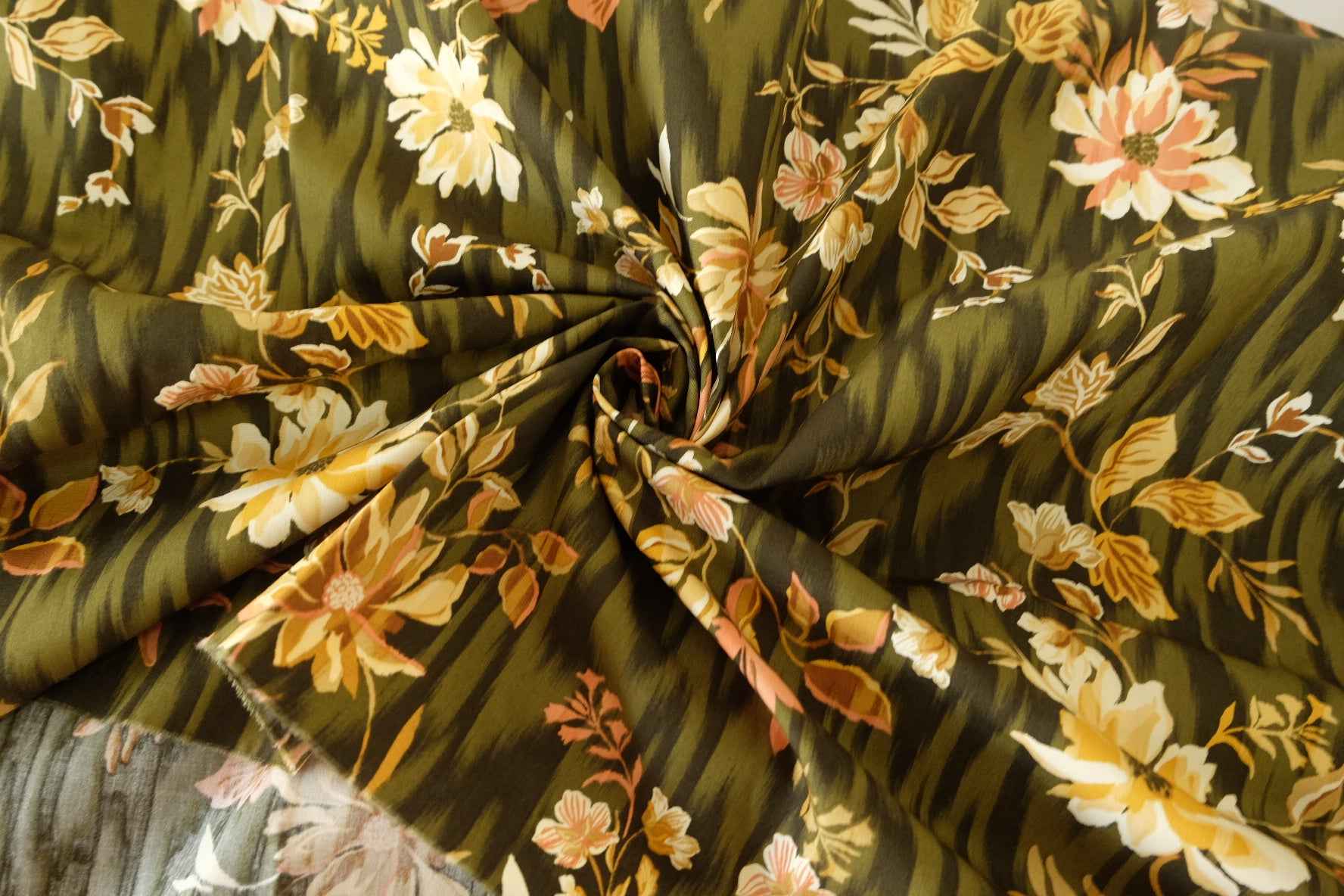 Olive Green Vintage Floral Cotton Poplin –1.64 yd
