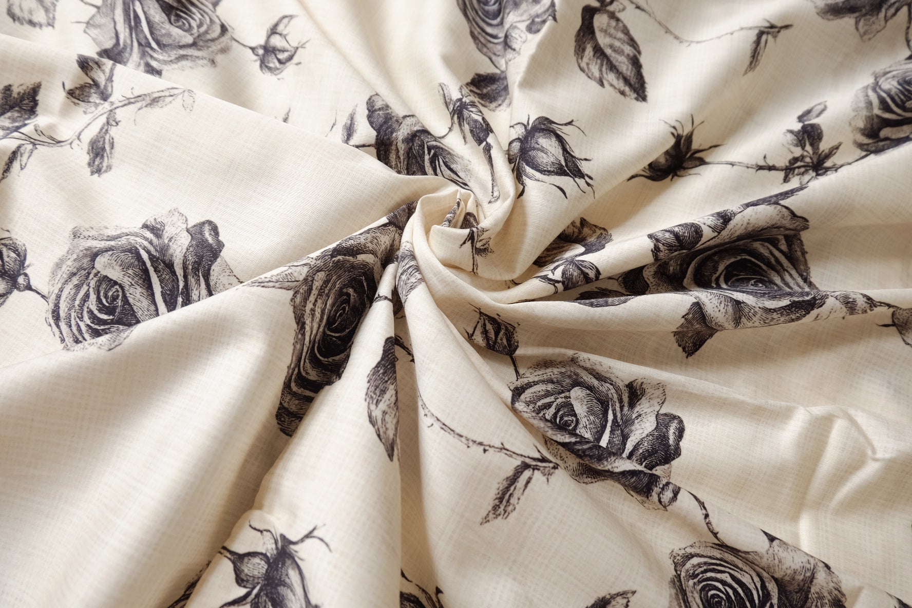 Black Rose Stretch Cotton Sateen Fabric - 3.28 yd