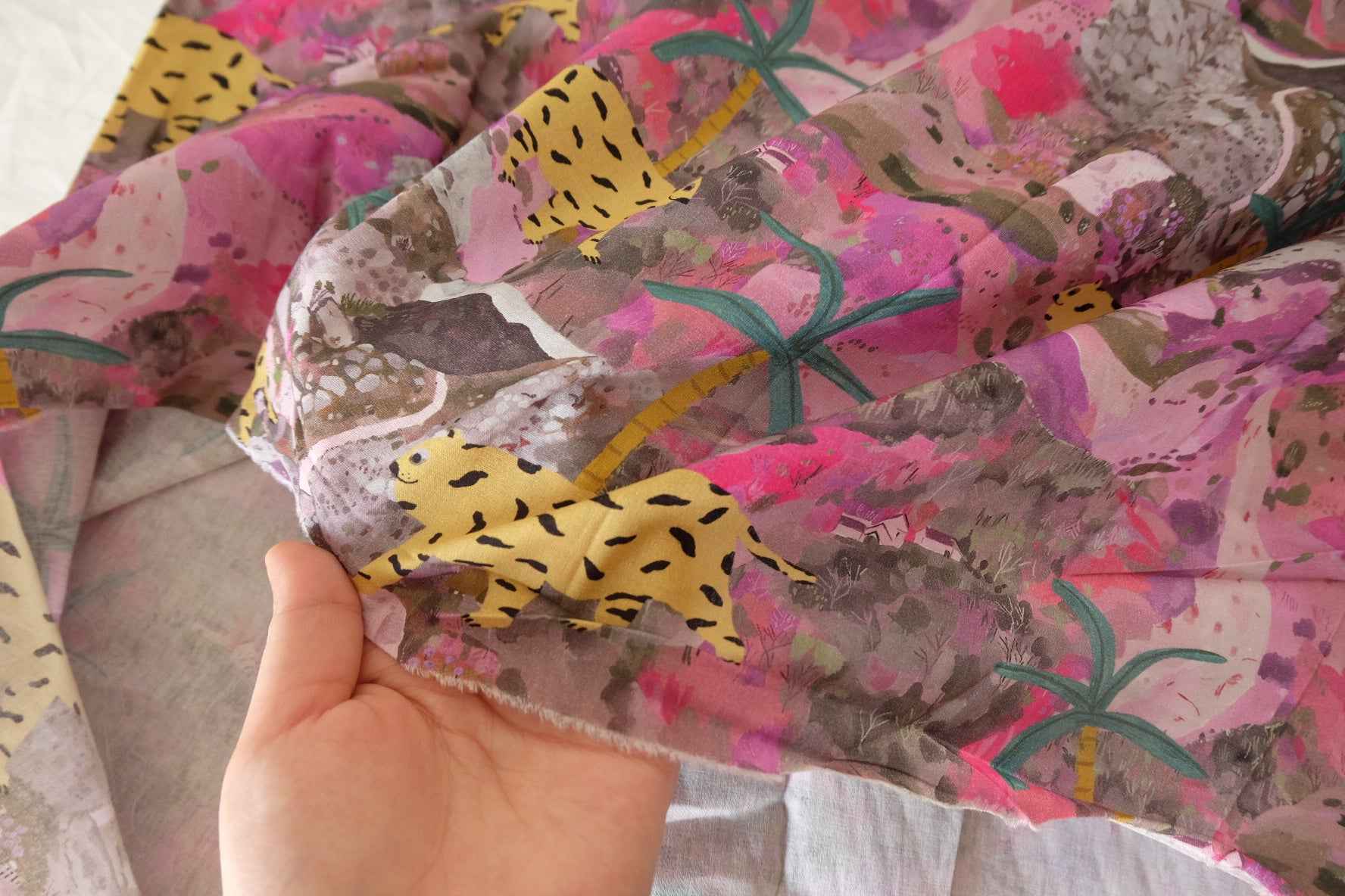 Pink Jungle Cotton Poplin — 2.73 yd