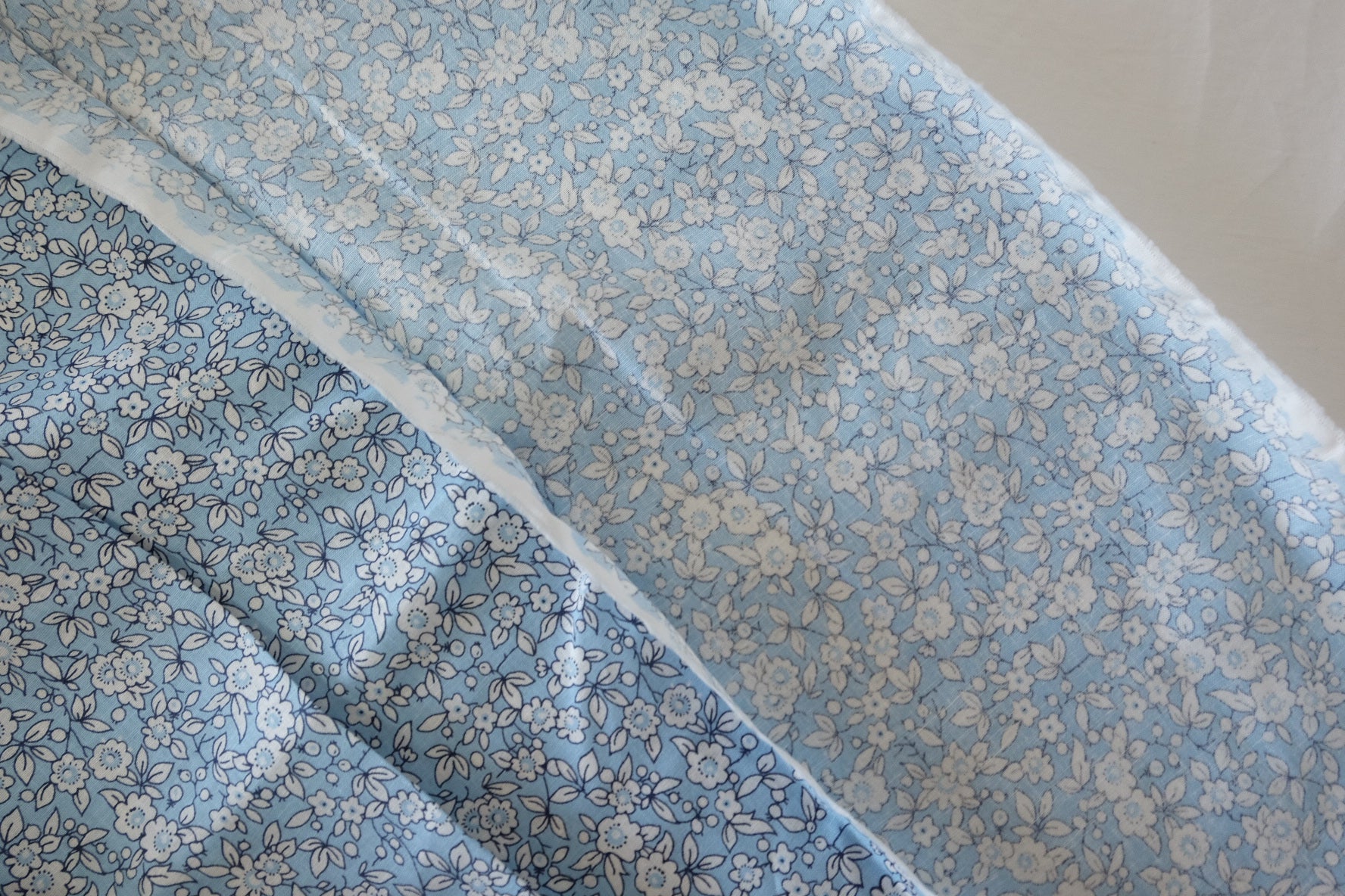 Blue Floral Linen Lyocell Fabric – 1.6 yd