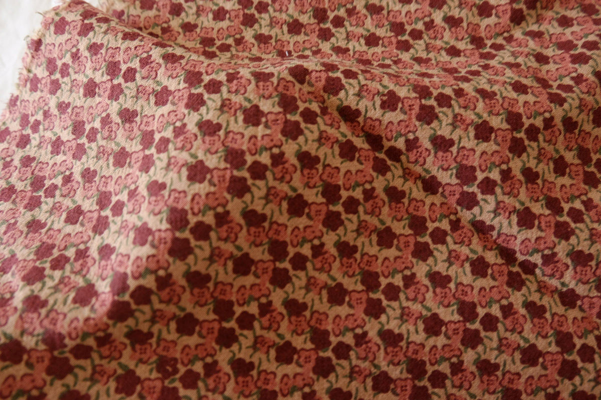 Vintage Burgundy Floral Double-Layer Cotton Linen – by meter