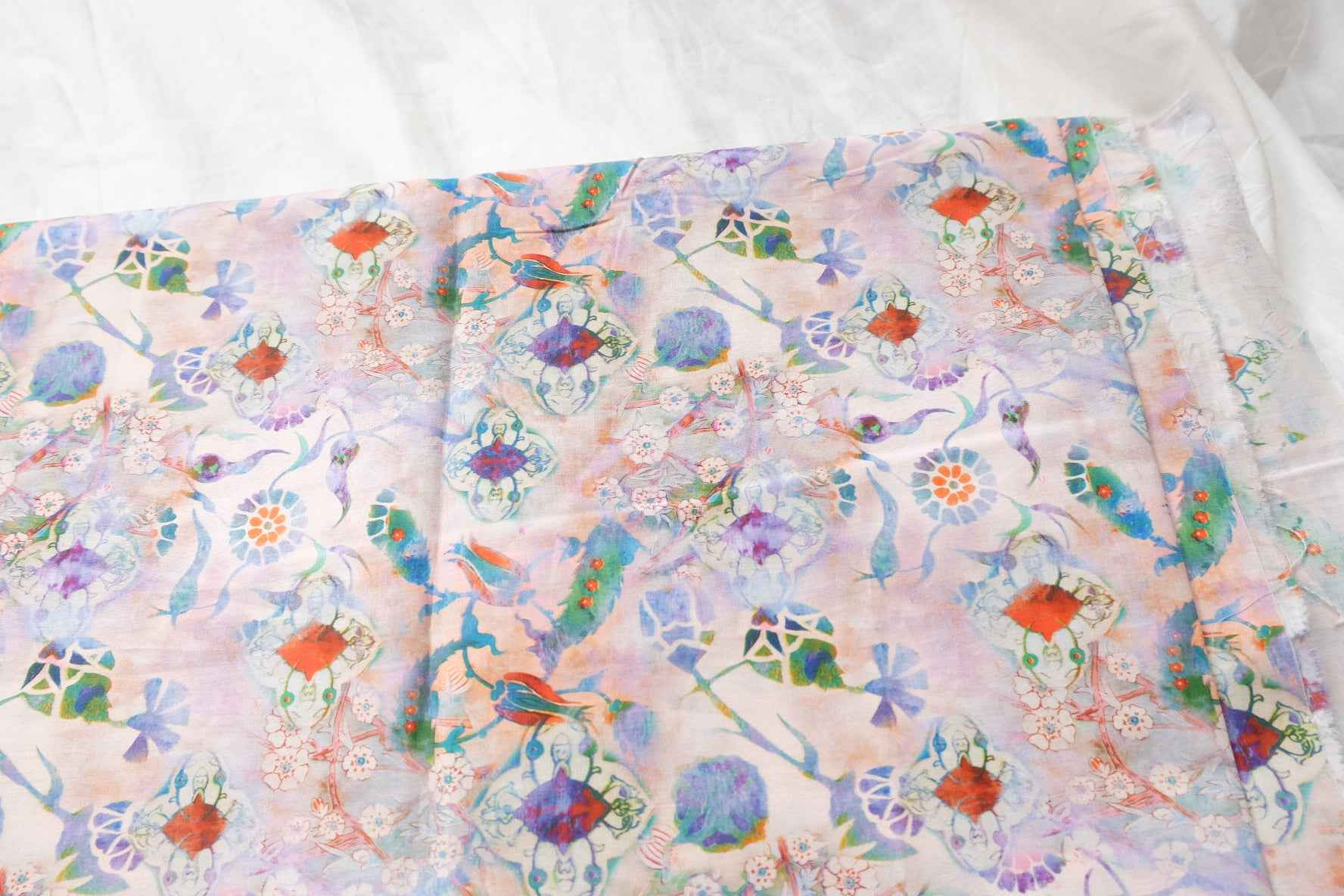 Dreamy Bird Floral Cotton Poplin Fabric, 60s Cotton Shirting Weight, 3.50 Yards