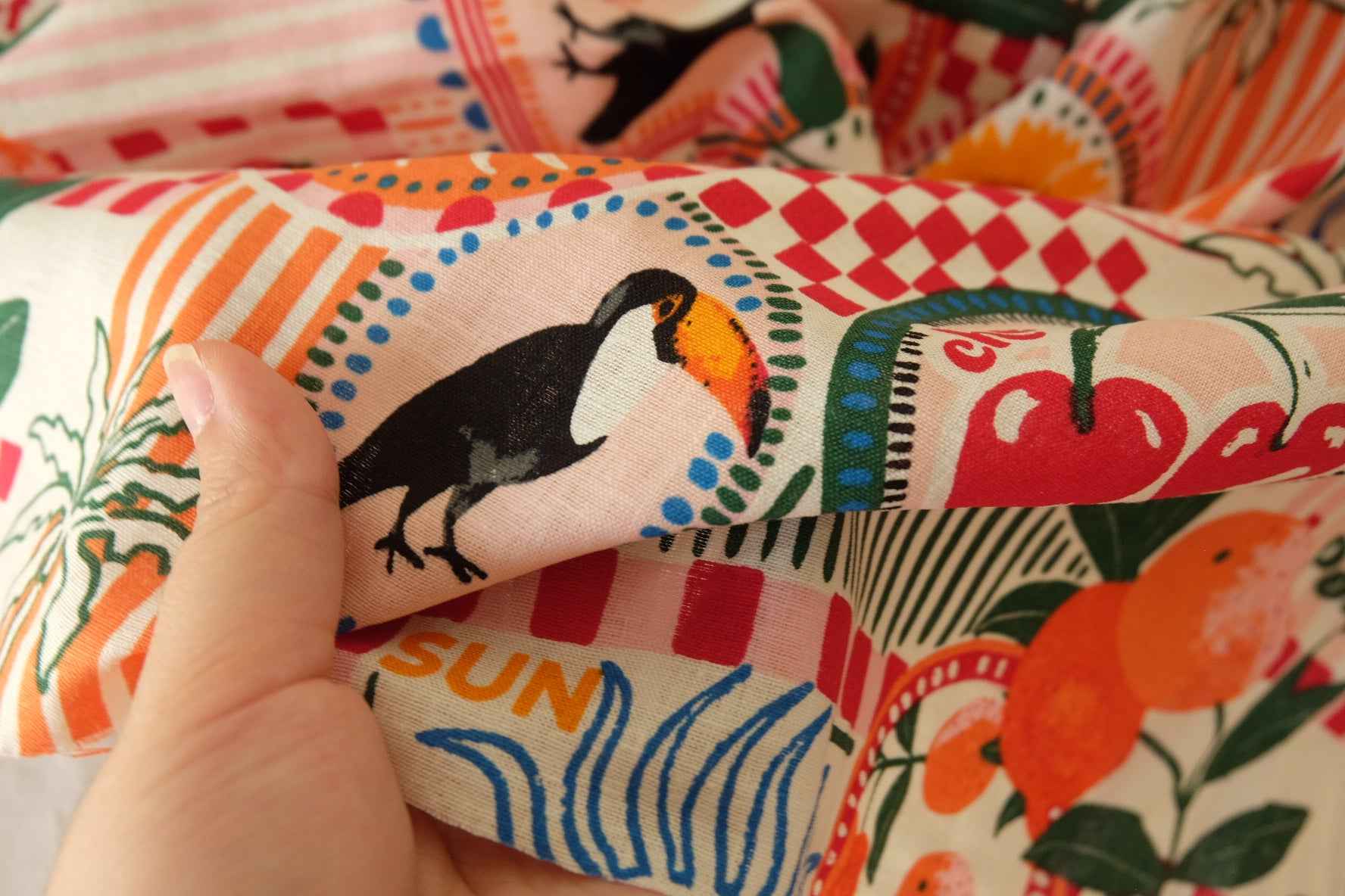Structured Cotton Linen Fruit Collage Print Fabric – 2.2 yd