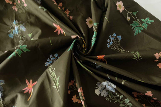 Olive Botanical Cotton Lawn Fabric – 3.3 yd
