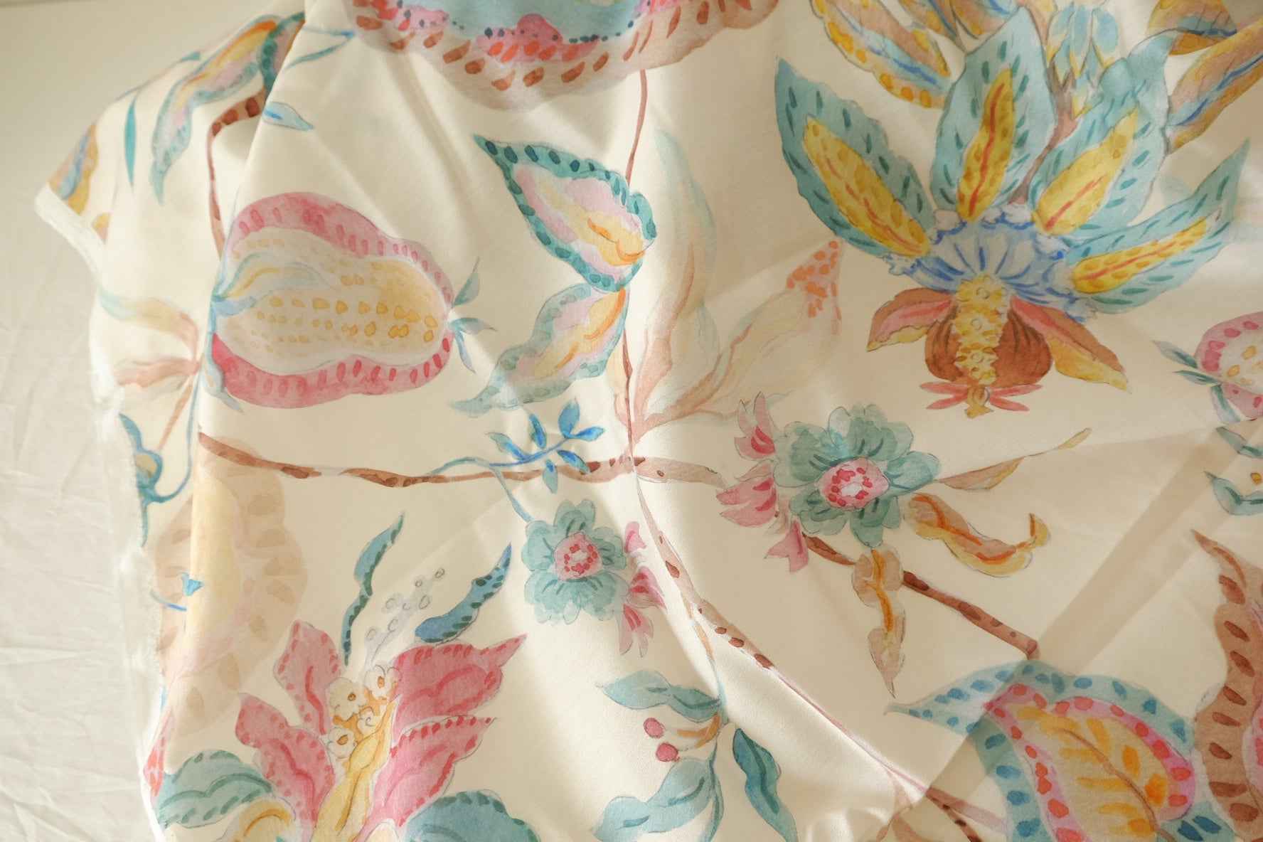 Watercolor Botanical Rayon-Tencel Dress Fabric – 2.2 yd