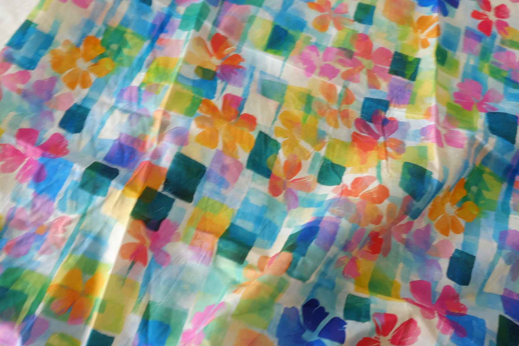 Watercolor Floral Check Cotton Poplin Fabric – 2.2 yd