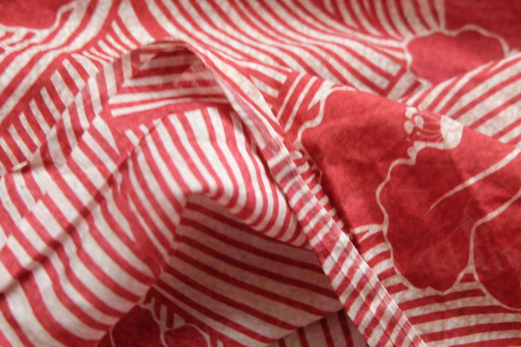 Cotton Silk Blend Fabric in Red Floral Stripe, Lightweight Dress and Blouse Weight, 3.61 Yards