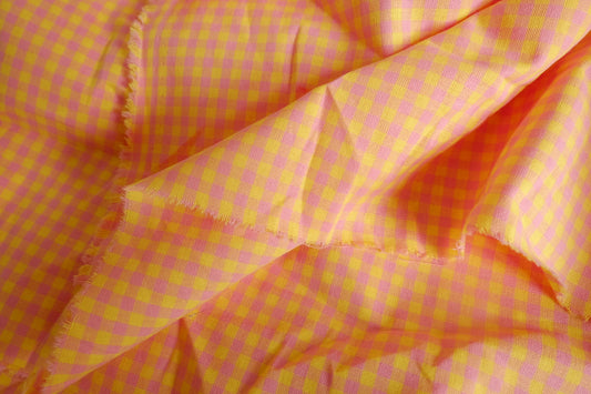 Pink Lemonade Mini Gingham Cotton-Linen Fabric - 3.28 yd