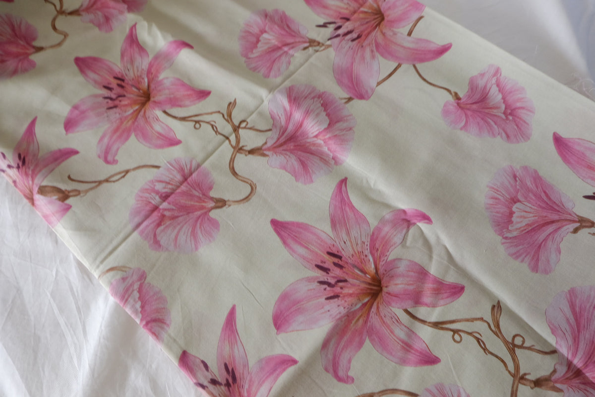 Pink Lily Floral Silky Cotton Lawn Fabric – 3.3 yd