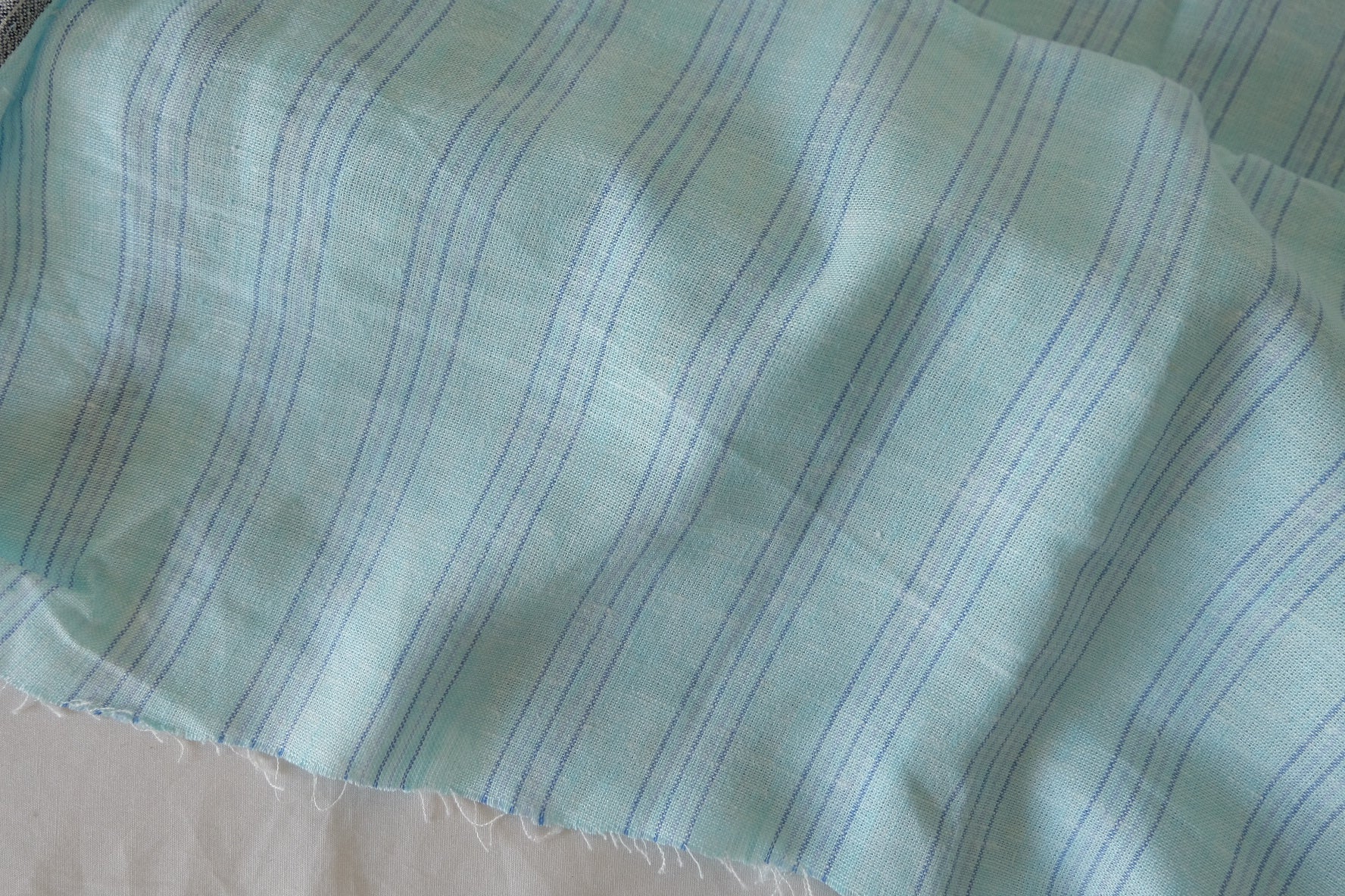 Aqua Striped Cotton Linen Fabric – 2.2 yd