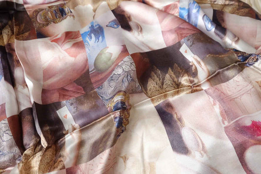 Vintage Collage Viscose Satin Fabric - 2.19 Yards