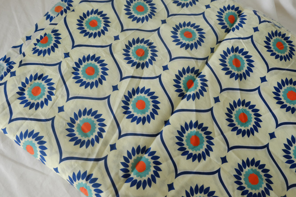 Retro Tile Floral Cotton Lawn — 1.97 yd