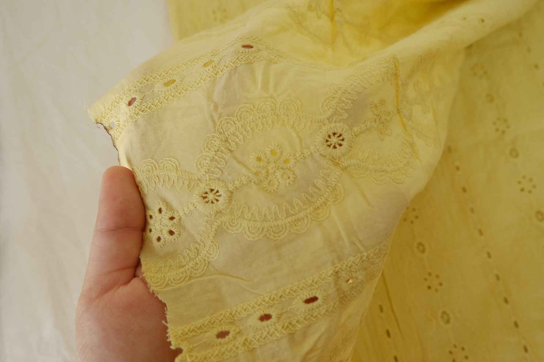 Butter Yellow Embroidered Cotton Fabric – 2.2 yd