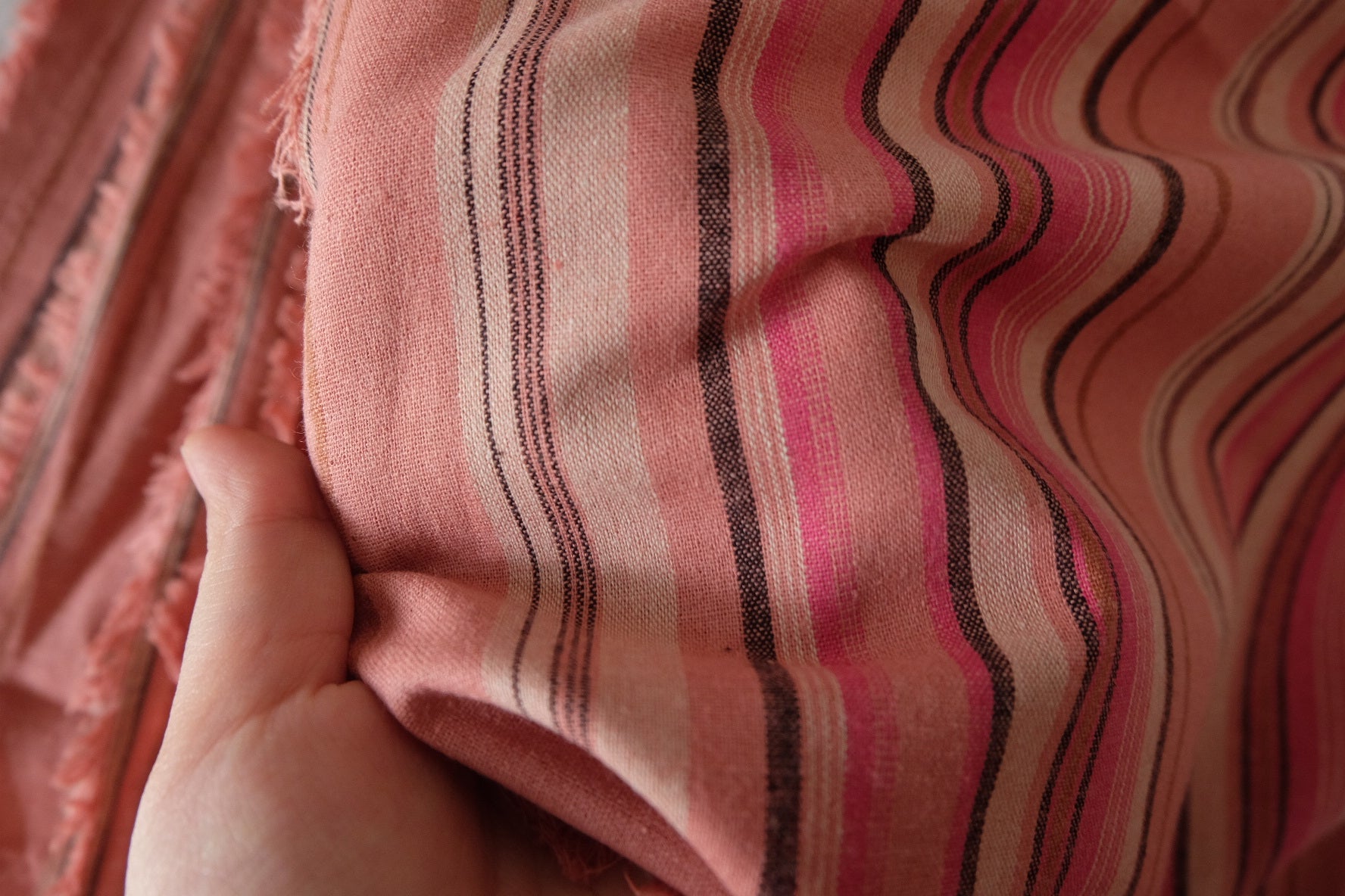 Coral Sunset Stripe Cotton Linen Fabric – 1.64 yd