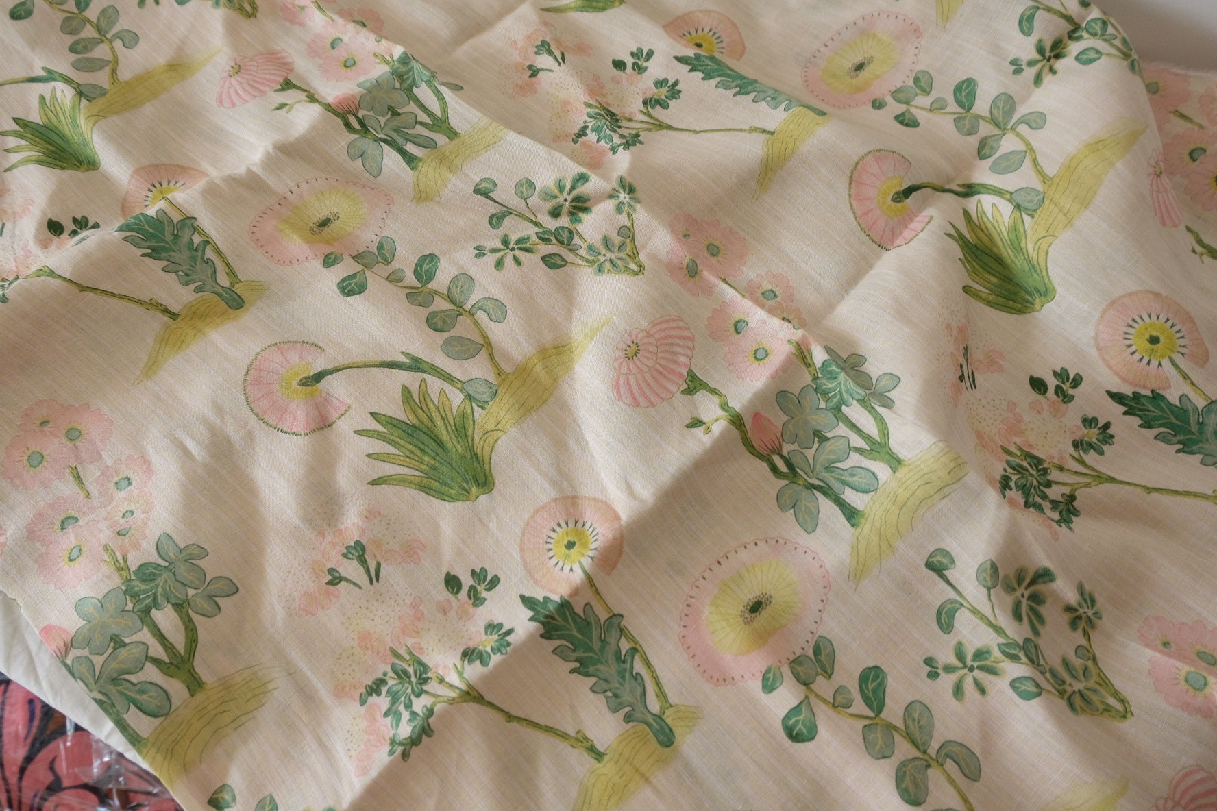 Pure Hemp Botanical Fabric in Soft Pink Green - 2.2 yd