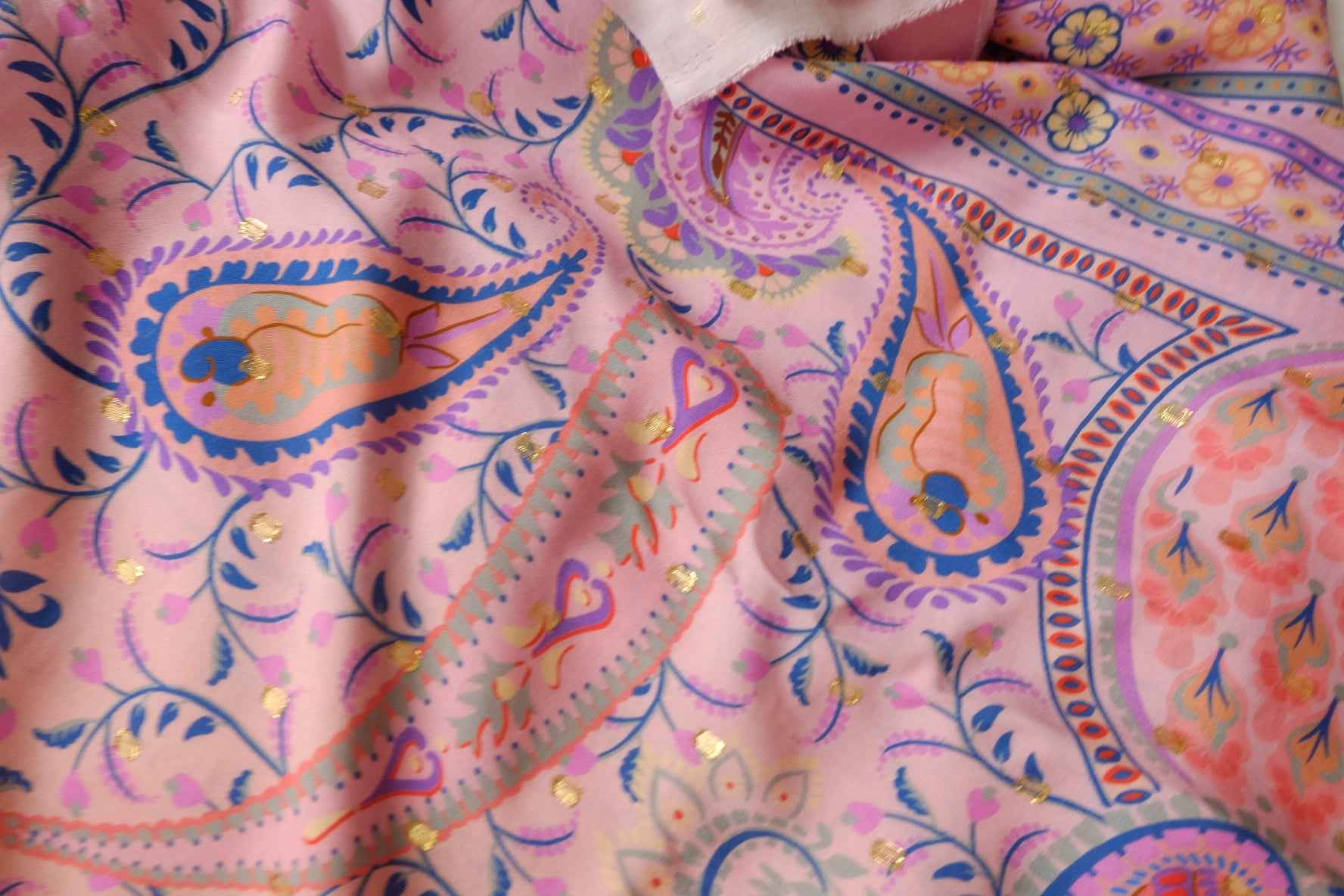 Metallic-Dotted Rayon Paisley Floral Panel Fabric - 1.75 yd